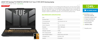 ASUS TUF Gaming F15 FX507VI-LP075W 15.6" Core i7 RTX 4070 Gaming laptop voor €1249 bij Megekko