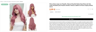 Peluca de Pelo Largo Ondulado Sintético color rosa por sólo 3,99€