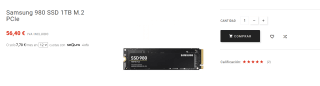 Disco Duro Samsung 980 SSD 1TB M.2 PCIe por 56.4€