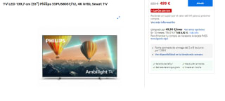 Television LED de 55" Philips 55PUS8057/12, 4K UHD, Smart TV por 499€