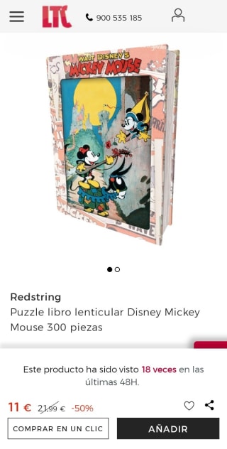 Puzzle libro lenticular Disney Mickey Mouse 300 piezas por 11€