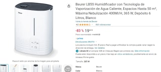 Beurer LB55 Humidificador con Tecnología de Vaporización de Agua Caliente por 19,90€