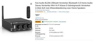 Fosi Audio - BL20A - Bluetooth Versterker - 200Watt - 3 Ingangen voor €75,99 bij Amazon
