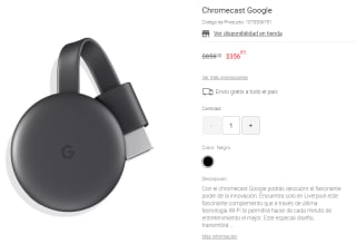 Chromecast Google 3ra Gen a $357 en Liverpool