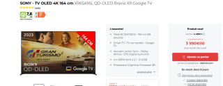 SONY - TV OLED 4K 164 cm XR65A95L QD-OLED Bravia XR Google TV à 3.990€