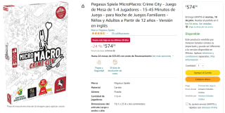 Pegasus Spiele MicroMacro: Crime City por $574 en Amazon