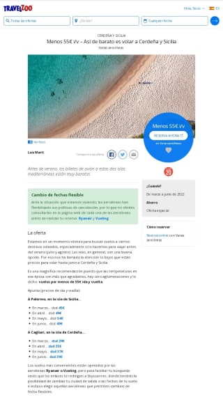 Vuelos a Cerdeña y Sicilia por menos de 55€ ida/vuelta.