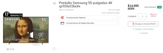 Pantalla Samsung 55" 4K a $14,995 en Sanborns