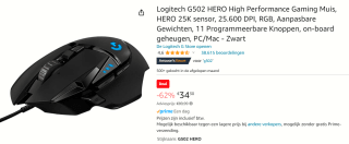 Logitech G502 HERO - Bedrade Gaming Muis voor €34,30 bij Amazon