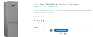 Frigorifico Combi Beko, B5RCNE405LXP, Neo Frost, D, Compresor por 610.13€