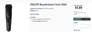 Philips Series 3000 - BT3234/15 - Baardtrimmer voor €14,99 in de Lidl webshop