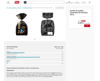 Surtido de pralinés Temptation bolsa 320gr por solo 2,99€ en DIA