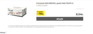 Cerveza San Miguel especial 24 latas por 11,23€