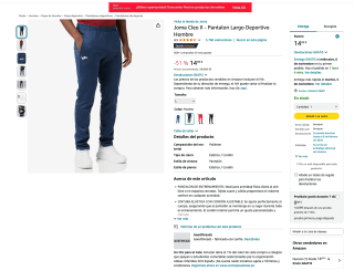 Pantalon Joma Cleo II Largo Deportivo Hombre por solo 14,09€