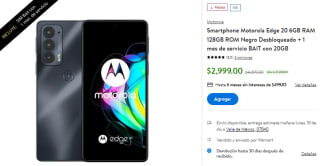 Motorola Edge 20 128GB + 1 Mes de Bait 20GB por $2,999 en Walmart