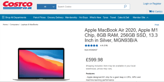 Apple MacBook Air 2020 M1 13.3″ 8GB/256GB – £599.98