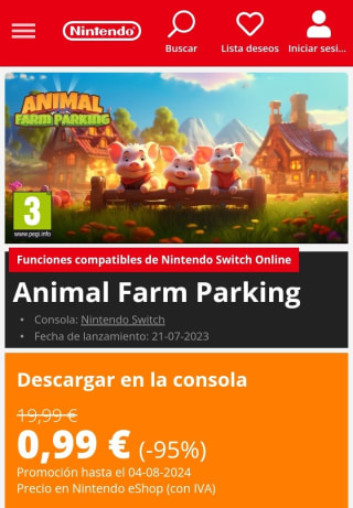 Animal Farm Parking Nintendo Switch por 0,99€.