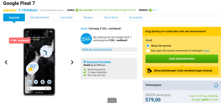 Google Pixel 7 voor €479 na cashback bij Belsimpel