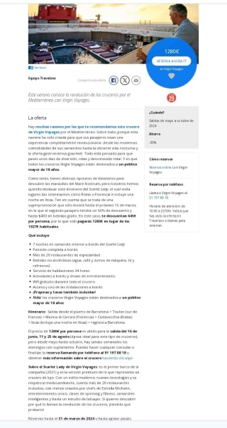 Crucero Mediterráneo 8 dias por 1280€.