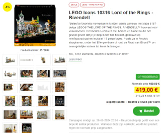 LEGO Icons Lord of the Rings Rivendell (10316) voor €419