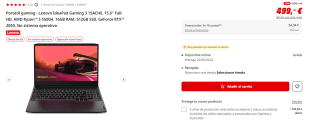 Portátil gaming Lenovo IdeaPad Gaming 3 15ACH6, 15.6" Full-HD, AMD Ryzen 5 5500H, 16GB RAM, 512GB SSD, GeForce RTX 2050 por 495,04€
