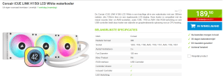 Corsair iCUE H150i ELITE LCD XT - Wit - CPU waterkoeling voor €189,90 bij Megekko