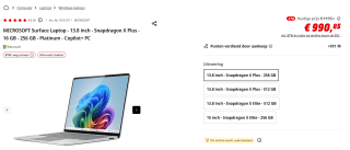 Microsoft Surface Laptop Copilot+ PC 13.8 Snapdragon X Plus / 16GB / 256GB voor €990,85 bij de mediamarkt