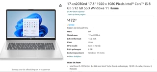 HP Laptop 17-cn2030nd - Intel Core i3 voor €472,21 bij Amazon