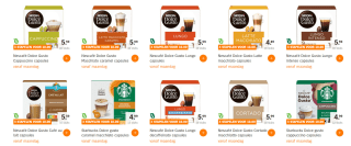 Alle Nescafé en Starbucks Dolce Gusto 12-16 capsules 3 voor €10 bij de AH