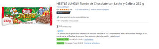 3 Tabletas de Turrón de chocolate con leche y galleta NESTLÉ JUNGLY 232 g. por 6.38€