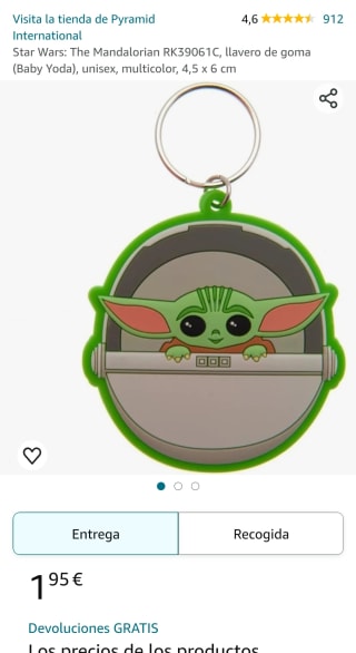 Llavero de goma baby yoda por 1,95€