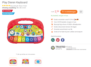Play Dieren Keyboard voor €7,50 bij Lobbes