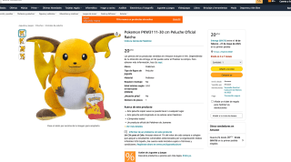 Peluche Oficial Pokemon Raichu 30cm por solo 20,47€