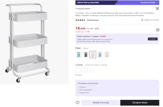 Carro Multiuso Auxiliar con Ruedas Almacenamiento 3 Niveles por 11,21€