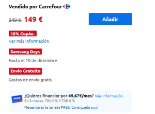 Aspirador Escoba sin Cable Samsung JET60 VS15A6031R4 410W 2 en 1por 149€