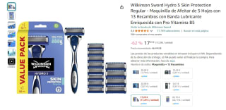Maquinilla Afeitar Wilkinson Sword Hydro 5 Skin Protection Regular de 5 Hojas con 13 Recambios por 17,29€