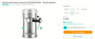 KitchenAid Espressomachine Artisan - koffiemachine voor €150 bij Artand craft