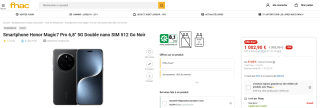 Smartphone Honor Magic7 Pro 6,8" 5G Double nano SIM 512 Go Noir à 1.002,90€