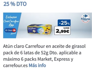 Pack 6 lata Atún claro aceite de girasols por 2,99€