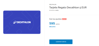 Tarjeta regalo Decathlon de 5€ por 595 puntos