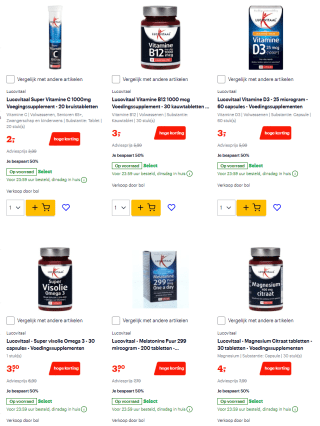 50% korting op veel Lucovitaal vitamines en supplementen bij Bol