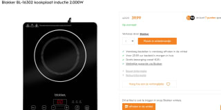 Blokker BL-16302 inductie kookplaat 2.000W voor €39,99