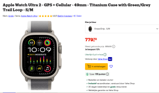 Apple Watch Ultra 2 OLED 49 mm Digitaal 410 x 502 Pixels Touchscreen 4G Titanium GPS voor €779,70 bij Bol