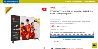 TV QLED - TCL 43" por 285€