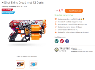 X-Shot Skins Dread met 12 Darts voor €5 bij Lobbes