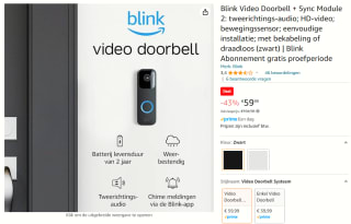 Blink Video Doorbell Zwart + Sync Module voor €59,99 bij Amazon