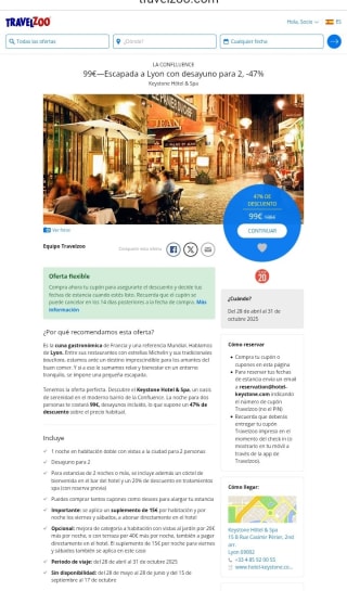 Hotel en Lion con desayuno por 99€ para 2 personas.