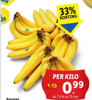 1 Kilo bananen voor €0,99 bij de LIDL