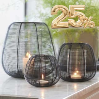 25% korting op de gehele webshop zoals woodwick, vazen ,windlichten
