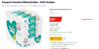 Pampers Vochtige doekjes Sensitive voordeelpak 15 x 80 stuks (1200 doekjes) voor €22,51 bij Bol.com